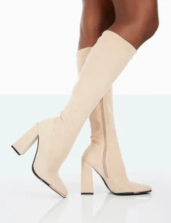Public Desire Caryn Faux Suede Knee High Block Heeled Boots | Women Knee High Boots