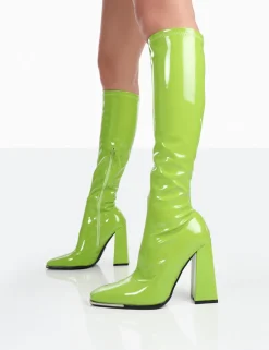 Public Desire Caryn Patent Knee High Block Heeled Boots | Women Knee High Boots