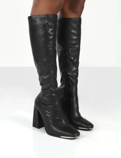Public Desire Caryn Pu Knee High Block Heeled Boot | Women Knee High Boots