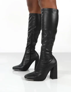 Public Desire Caryn Pu Knee High Block Heeled Boot | Women Knee High Boots