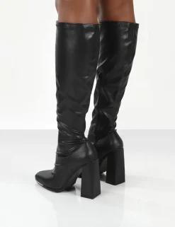 Public Desire Caryn Pu Knee High Block Heeled Boot | Women Knee High Boots
