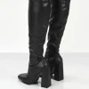 Public Desire Caryn Pu Wide Fit Knee High Block Heeled Boot | Women Wide Fit Long Boots
