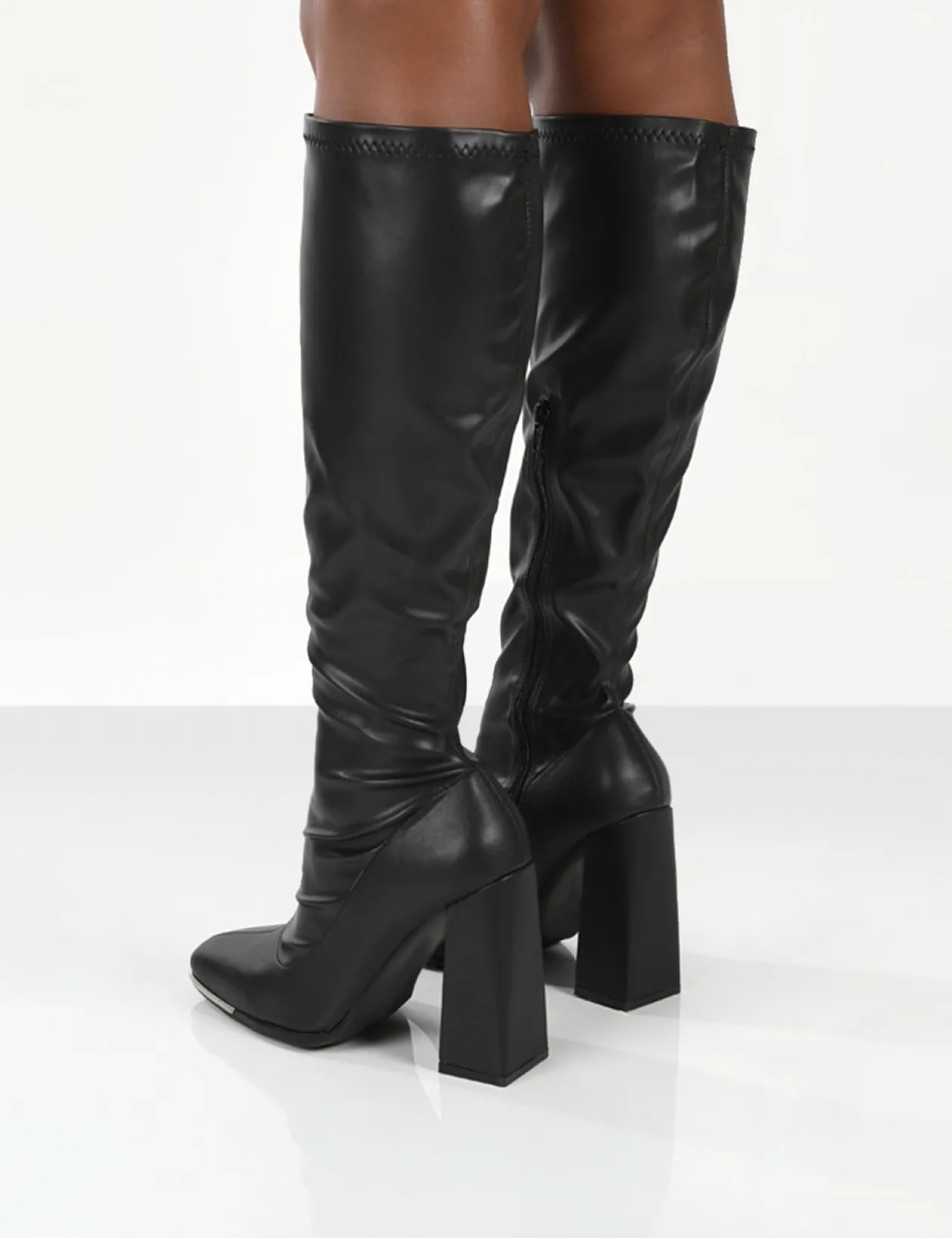 Public Desire Caryn Pu Wide Fit Knee High Block Heeled Boot | Women Wide Fit Long Boots