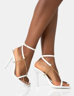 Public Desire Catwalk Pu Chain Strappy Square Toe Stiletto Heels | Women Stilettos
