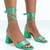 Public Desire Caught Out Satin Square Open Toe Lace Up Block Heeled Sandals | Women Court Heels