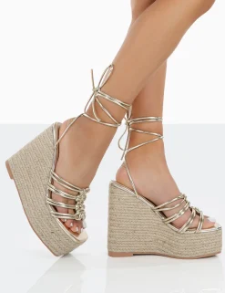 Public Desire Chakkra Pu High Heeled Sandal Espadrilles Wedges | Women Sandals