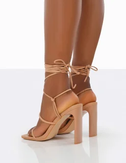 Public Desire Chloe Pu Strappy Square Toe Lace Up Heels | Women Square Toe Heels