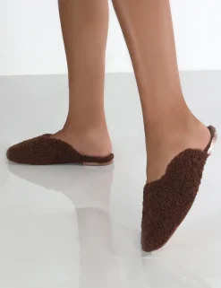 Public Desire Ciao Chocolate Teddy Slip On Slippers | Women Slippers