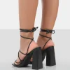 Public Desire Coco Grain Square Toe Strappy Lace Up Block Heels | Women Square Toe Heels