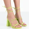 Public Desire Coco Grain Square Toe Strappy Lace Up Block Heels | Women Square Toe Heels