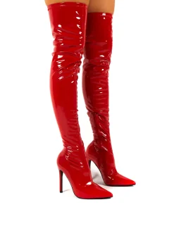Public Desire Confidence Wide Fit Patent Stiletto Heeled Over The Knee Pu Boot | Women Wide Fit Long Boots