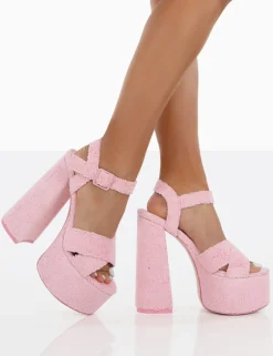 Public Desire Content Towelling Chunky Platform Sandal High Heels | Women Platform Heels