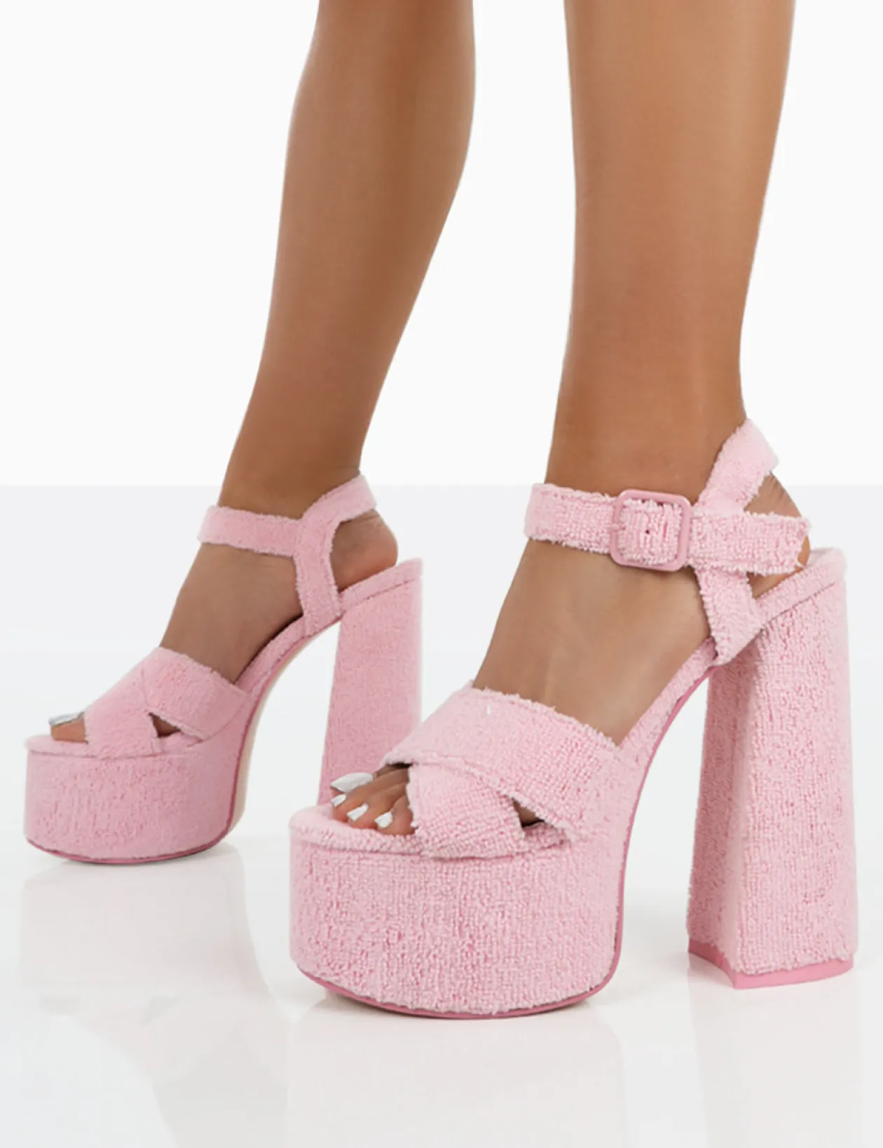 Public Desire Content Towelling Chunky Platform Sandal High Heels | Women Platform Heels