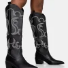 Public Desire Cooper Pu Western Embroidered Knee High Cowboy Boot | Women Western Boots