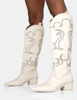 Public Desire Cooper Pu Western Embroidered Knee High Cowboy Boot | Women Western Boots
