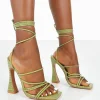 Public Desire Corrbin Croc Patent Pu Strappy Lace Up Flared Heels | Women Barely There Heels