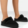 Public Desire Cosy Faux Suede Platform Slider Slipper | Women Ultra Mini Boots