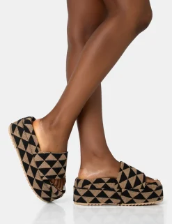 Public Desire Cowrie Geometric Print Platform Slider Sandal | Women Festival Sandals