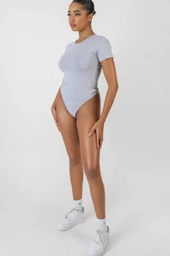 Public Desire Crew Neck Cap Sleeve Tshirt Bodysuit Grey | Women Bodysuits