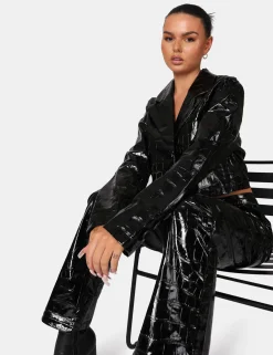 Public Desire Cropped Croc Vinyl Blazer | Women Outerwear & Jackets