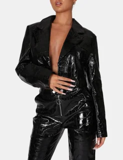 Public Desire Cropped Croc Vinyl Blazer | Women Outerwear & Jackets