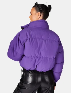 Public Desire Cropped Pocket Detail Puffer Purple | Women Outerwear & Jackets