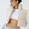 Public Desire Cropped Puffer Gilet Stone | Women Outerwear & Jackets