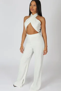 Public Desire Cross Front Halter Wide Leg Jumpsuit | Women Jumpsuits & Playsuits