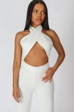 Public Desire Cross Front Halter Wide Leg Jumpsuit | Women Jumpsuits & Playsuits