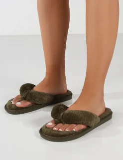 Public Desire Cuddle Thong Strap Faux Fur Slippers | Women Slippers