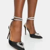 Public Desire Cupid Satin Diamante Heart Wrap Around Pointed Toe Stiletto Heels | Women Court Heels