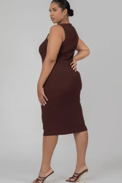 Public Desire Curve Bodycon Scoop Neck Midi Dress Chocolate | Women Curve