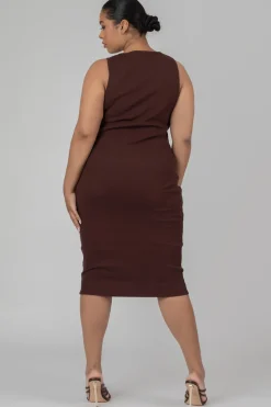 Public Desire Curve Bodycon Scoop Neck Midi Dress Chocolate | Women Curve
