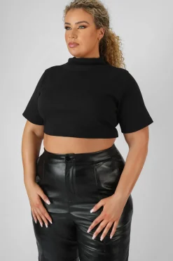 Public Desire Curve High Neck Ribbed Cropped T Shirt | Women Curve