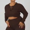 Public Desire Curve Lace Up Ribbed Knitted Crop Top | Women Curve