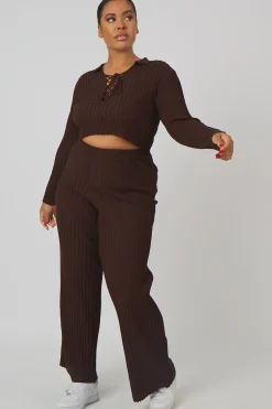 Public Desire Curve Lace Up Ribbed Knitted Crop Top | Women Curve
