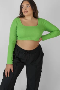 Public Desire Curve Long Sleeve Square Neck Crop Top | Women Curve