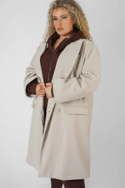 Public Desire Curve Longline Oversized Wool Coat Stone | Women Curve