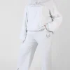 Public Desire Curve Oversized Embroidered Split Front Joggers Oatmeal | Women Curve