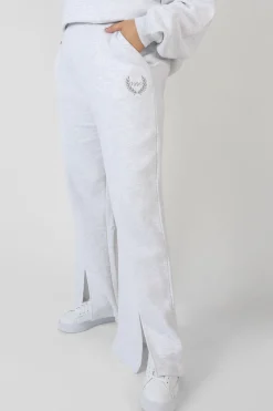 Public Desire Curve Oversized Embroidered Split Front Joggers Oatmeal | Women Curve