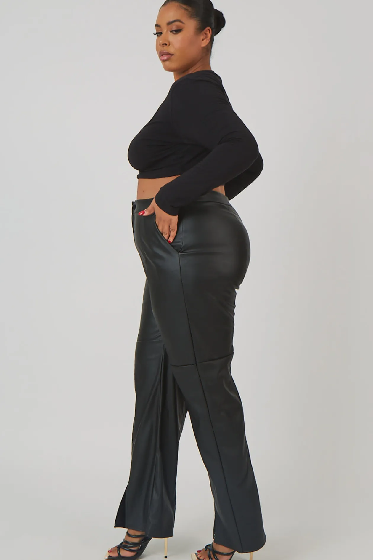 Public Desire Curve Pu Seam Front Split Detail Trousers | Women Curve