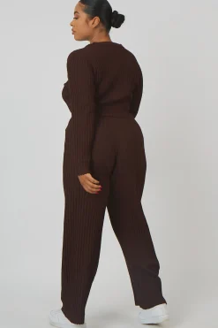 Public Desire Curve Ribbed Knitted Wide Leg Trousers | Women Curve