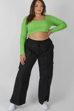Public Desire Curve Split Hem Cargo Trousers | Women Trousers