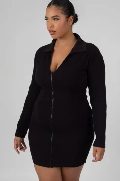 Public Desire Curve Zip Through Collared Mini Dress | Women Curve