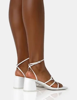 Public Desire Dayla Pu Strappy Square Toe Block Mid Heel Sandals | Women Strappy Sandals