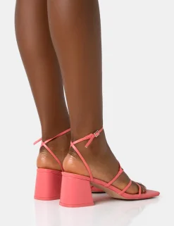 Public Desire Dayla Pu Strappy Square Toe Block Mid Heel Sandals | Women Strappy Sandals