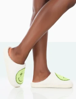 Public Desire Daze Printed Smiley Face Slippers | Women Slippers