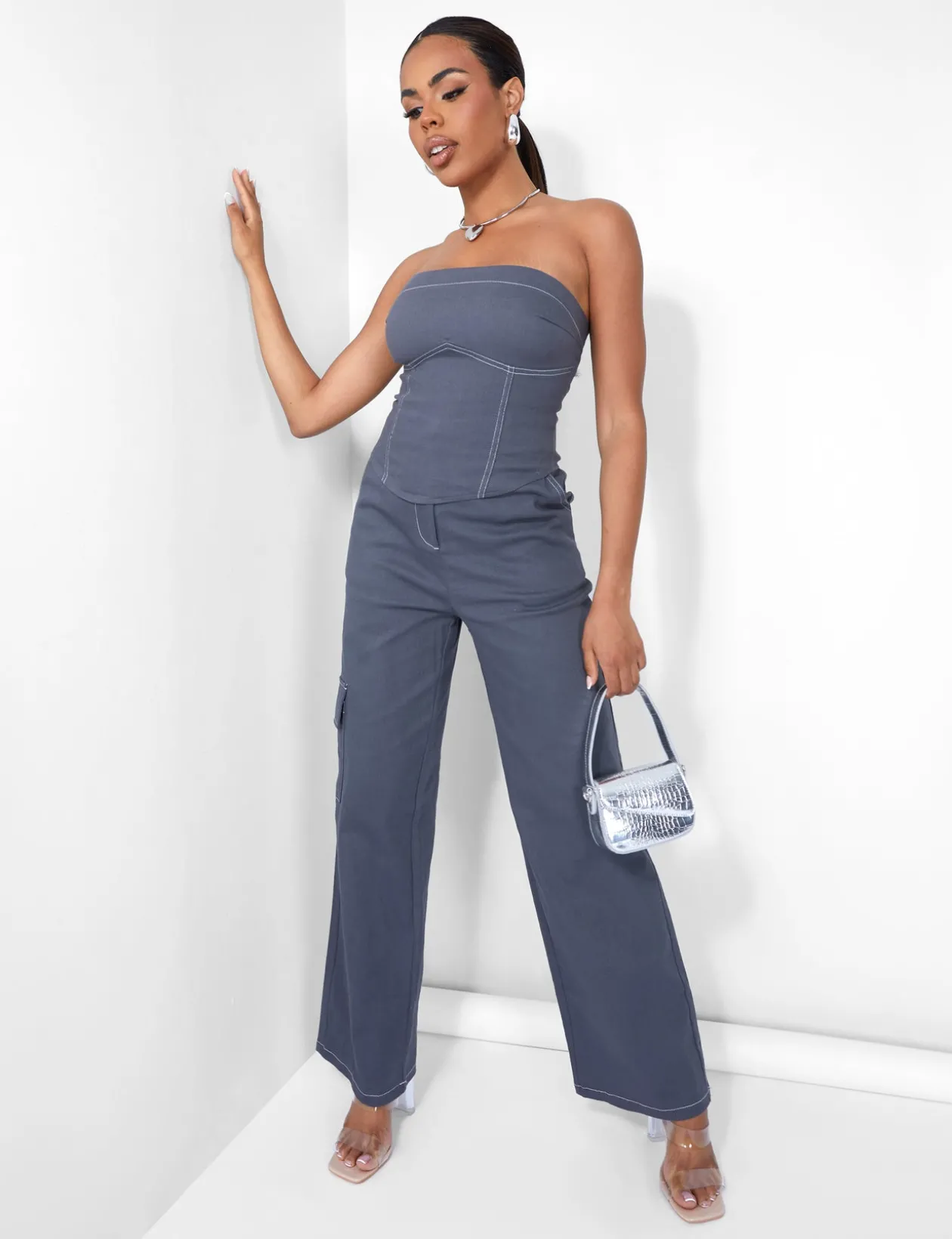 Public Desire Denim Contrast Stitch Bandeau Top | Women Tops