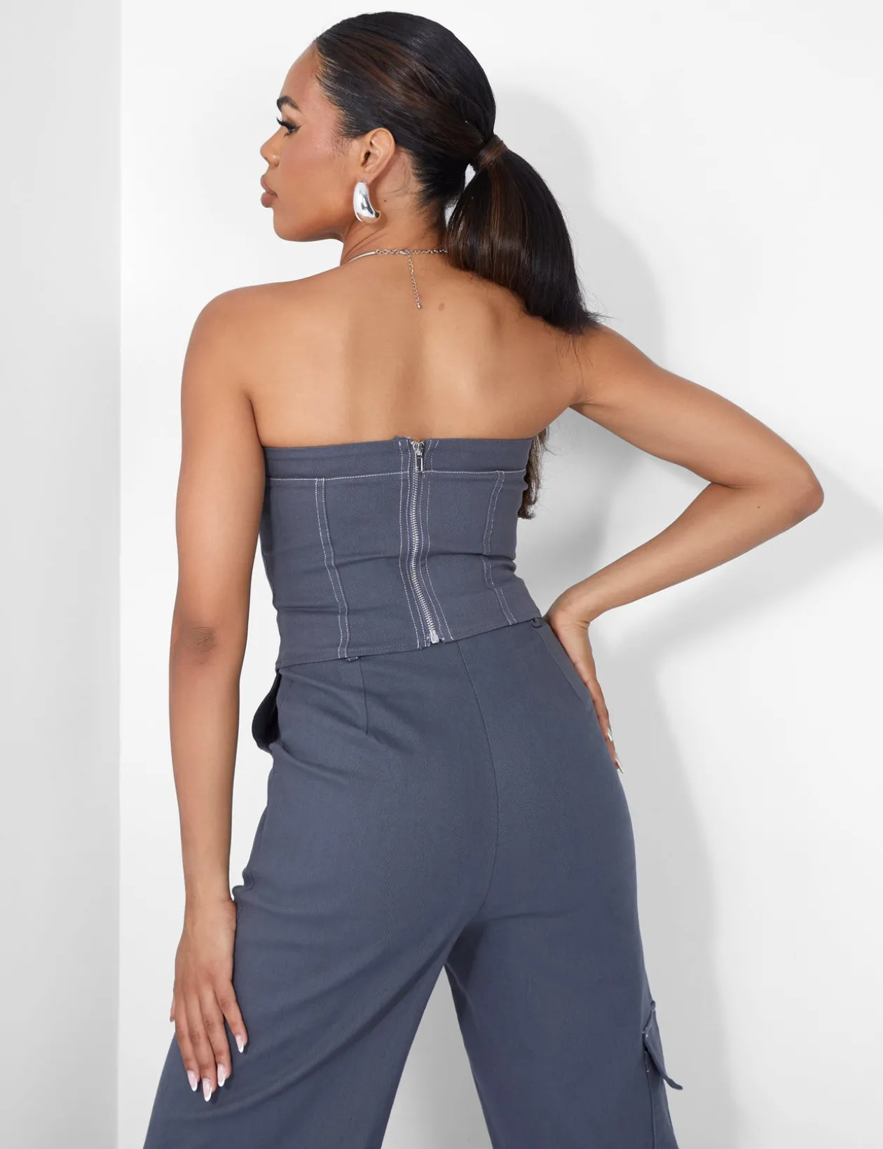 Public Desire Denim Contrast Stitch Bandeau Top | Women Tops