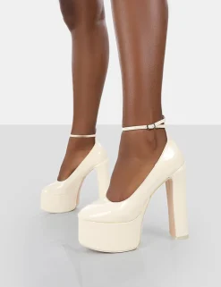 Public Desire Donatella Patent Ankle Strap Block Heel Platform Court Shoes | Women Platform Heels